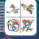 Woody Woodpecker Playing Golf And Soccer Action Poses And Logo Character - Filled Embroidery Design - Instant Download