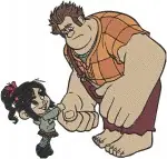 Wreck It Ralph And Vanellope Friendship Hugs - Ralph With Fix It Felix Jr And Calhoun - Disney Movie Characters - Filled Embroidery Design - 8933