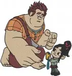 Wreck It Ralph And Vanellope Friendship Hugs - Ralph With Fix It Felix Jr And Calhoun - Disney Movie Characters - Filled Embroidery Design - 8934