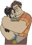 Wreck It Ralph And Vanellope Friendship Hugs - Ralph With Fix It Felix Jr And Calhoun - Disney Movie Characters - Filled Embroidery Design - 8935
