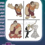 Wreck It Ralph - Ralph With Broken Bed And Sergeant Calhoun And Fix It Felix Jr Wedding - Disney Movie Scenes - Filled Embroidery Design - Instant Download