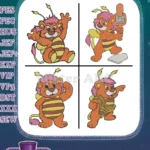 Popples Style Coon Characters - Orange And Yellow Poom Popples With Pom Poms And Bat - Retro Coon Fun - Filled Embroidery Design - Instant Download