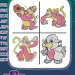 The Wuzzles Coon - Bumblelion Rhinokey And Hoppopotamus Hybrid Animal Trio - Retro Coon Pals Adventures - Filled Embroidery Design - Instant Download