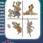 Yogi Bear Show - Yogi Bear And Boo Boo Bear With Birdhouse And Ballet Dancing - Jellystone Park Antics - Filled Embroidery Design - Instant Download