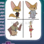 Zootopia Characters - Finnick The Fennec Fox - Flash Slothmore And Gazelle The Pop Star - Disney Animal City - Filled Embroidery Design - Instant Download