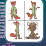 Zootopia - Nick Wilde The Fox Multiple Poses And Yax The Yak Meditating - Disney Animal Characters - Filled Embroidery Design - Instant Download