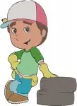 Handy Manny And Tools - Manny With Wheelbarrow And Tire - Felipe Screwdriver - Preschool Fix It - Filled Embroidery Design - 3216