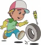 Handy Manny And Tools - Turner Screwdriver - Pat Hammer - Manny Building Birdhouse - Teamwork - Filled Embroidery Design - 3219