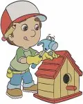 Handy Manny And Tools - Turner Screwdriver - Pat Hammer - Manny Building Birdhouse - Teamwork - Filled Embroidery Design - 3221