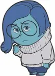 Disney Pixar Inside Out Sadness Emotion Character Blue Melancholy Poses Hugging - Filled Embroidery Design - 3326