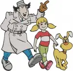 Inspector Gadget With Pluto Dog Holding Sign Running Action Go Go Gadget Bundle - Filled Embroidery Design - 3329