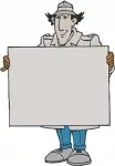 Inspector Gadget Detective Holding Blank Sign Pondering Classic Coon Set - Filled Embroidery Design - 3332