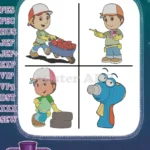 Handy Manny And Tools - Manny With Wheelbarrow And Tire - Felipe Screwdriver - Preschool Fix It - Filled Embroidery Design - Instant Download