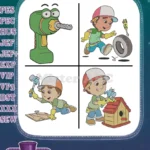 Handy Manny And Tools - Turner Screwdriver - Pat Hammer - Manny Building Birdhouse - Teamwork - Filled Embroidery Design - Instant Download