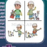 Handy Manny And His Talking Tools - Manny With Toolbox And Guitar - Felipe Pat Turner Squeeze - Helper - Filled Embroidery Design - Instant Download