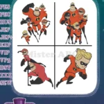 The Incredibles Family - Mr Incredible - Elastigirl Helen Parr - Violet - Dash - Superhero Team - Filled Embroidery Design - Instant Download