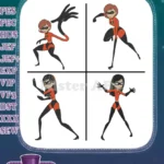 Disney Pixar Incredibles Elastigirl Helen Parr Superhero Action Poses Stretching Bundle - Filled Embroidery Design - Instant Download