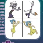 Disney Pixar Inside Out Fear Emotion Purple Character Joy Yellow Happy Poses - Filled Embroidery Design - Instant Download
