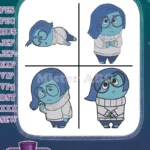 Disney Pixar Inside Out Sadness Emotion Character Blue Melancholy Poses Hugging - Filled Embroidery Design - Instant Download