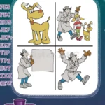 Inspector Gadget With Pluto Dog Holding Sign Running Action Go Go Gadget Bundle - Filled Embroidery Design - Instant Download