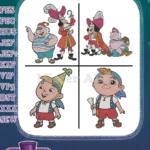 Disney Jake Never Land Pirates Captain Hook Smee Jake Cubby Pirate Crew - Filled Embroidery Design - Instant Download