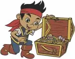 Disney Jake Never Land Pirates Jake With Sword Treasure Chest Spyglass Action Set - Filled Embroidery Design - 3390