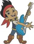 Disney Jake Never Land Pirates With Guitar Wendy Peter Pan Captain Hook - Filled Embroidery Design - 3398