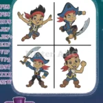 Disney Jake Never Land Pirates Jake Swashbuckling Pirate Action Poses Sword - Filled Embroidery Design - Instant Download