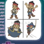 Disney Jake Never Land Pirates Jake Cubby Swinging On Rope Pirate Adventures Bundle - Filled Embroidery Design - Instant Download