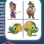 Jake And The Never Land Pirates Izzy Captain Hook And Skully Parrot Characters - Filled Embroidery Design - Instant Download