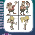 Jojos Circus Style Goliath The Lion Skeebo Seltzer And Jojo Tickle Characters - Filled Embroidery Design - Instant Download