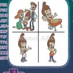 Jimmy Neutron Boy Genius Hugh Judy And Jimmy Neutron Family Jimmy Drumming - Filled Embroidery Design - Instant Download