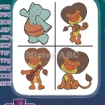Jojos Circus Goliath The Lion Jojos Pet Various Poses And Playing Guitar - Filled Embroidery Design - Instant Download