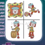 Jojos Circus Jojo Tickle Clown Portrait Drumming And Playing With Ball - Filled Embroidery Design - Instant Download