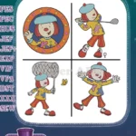 Jojos Circus Jojo Tickle Clown Portrait Badminton Juggling And With Net - Filled Embroidery Design - Instant Download