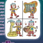 Jojos Circus Jojo Tickle Clown Juggling Abc Board With Giraffe And Friend - Filled Embroidery Design - Instant Download