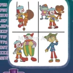 Jojos Circus Jojo Tickle Clown Trapeze Group Poses And Little Boy Character - Filled Embroidery Design - Instant Download