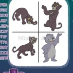 Jungle Book Bagheera The Panther Various Poses And Baloo Bear Cub Characters - Filled Embroidery Design - Instant Download