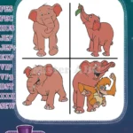 Jungle Book Colonel Hathi And Elephants Including Baby Hathi Jr Marching Poses - Filled Embroidery Design - Instant Download