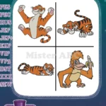 Jungle Book Shere Khan Tiger Regal Poses And King Louie Orangutan With Bananas - Filled Embroidery Design - Instant Download