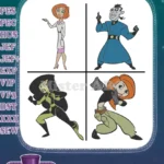 Kim Possible Dr Ann Possible Shego Villain And Kim Possible Action Heroine - Filled Embroidery Design - Instant Download