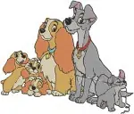 Lady And The Tramp - Lady Tramp Puppies Spaghetti Dinner - Iconic Romance And Family Scene - Filled Embroidery Design - 3552