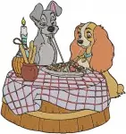 Lady And The Tramp - Spaghetti Kiss Scene - Lady Tramp And Puppies Group - Disney Love Story - Filled Embroidery Design - 3555