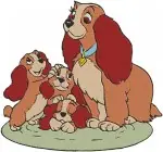 Lady And The Tramp - Spaghetti Kiss Scene - Lady Tramp And Puppies Group - Disney Love Story - Filled Embroidery Design - 3557