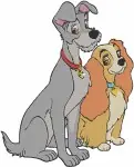 Lady And The Tramp - Tramp And Scamp Father Son Poses - Mischievous Dog Duo - Disney Canine - Filled Embroidery Design - 3562