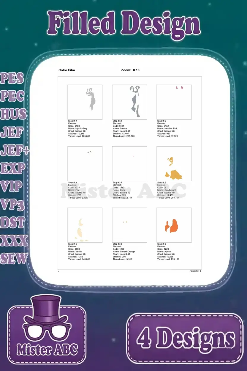 First page of the color film for the third Lady and Tramp embroidery design, detailing initial stitching steps.