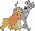 Lady And The Tramp - Lady And Tramp Affectionate Poses - Romantic Dog Couple - Disney Classic - Filled Embroidery Design - 3571