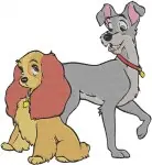 Lady And The Tramp - Lady And Tramp Affectionate Poses - Romantic Dog Couple - Disney Classic - Filled Embroidery Design - 3572