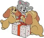 Lady And The Tramp - Tony And Joe Restaurant Scene - Lady Tramp Puppies Christmas Gifts - Filled Embroidery Design - 3597