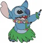 Disney Lilo Stitch With Lilo Picnic Eating Hula Dancing Flower Lei Friends - Filled Embroidery Design - 3674